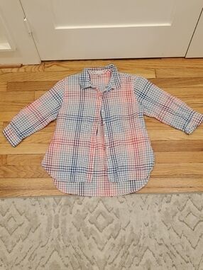 Rebecca Malone Blue, Red And White Plaid Button-Down Shirt